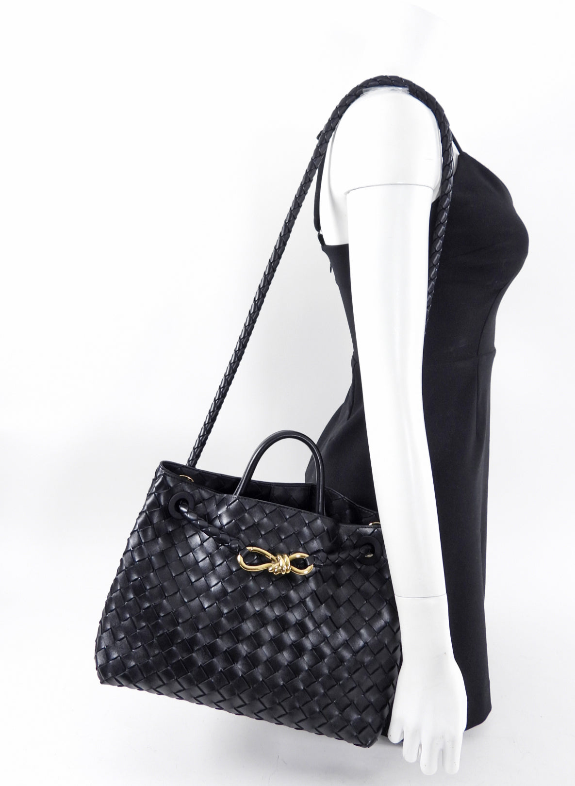 Bottega Veneta Andiamo Black Intrecciato Leather Two-Way Tote Bag for Women | Luxury Designer Handbag for Work, Travel & Everyday Use