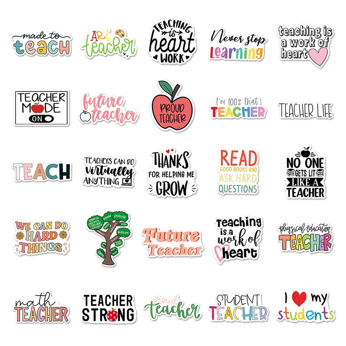 100 PCS Teacher Appreciation Stickers - Waterproof Vinyl Decals for Water Bottles, Laptops, Notebooks & Phones - Perfect for Teacher's Day Gifts, Classroom Rewards & Student Thank You Cards