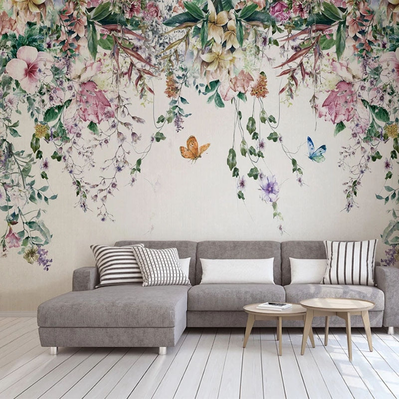 Vine Flowers Romantic Wallpaper - Self-Adhesive Peel and Stick Wallpaper for Home Decor, Bedroom, Living Room, Bathroom | Easy to Install & Removable