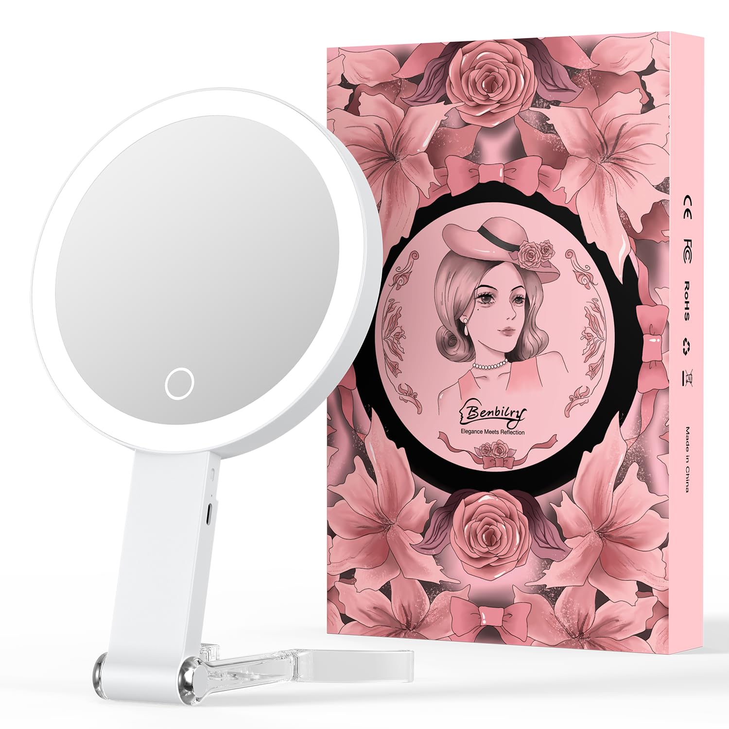 10X Magnifying Travel Makeup Mirror - 3 Color Lights, Adjustable Brightness for Home & Travel