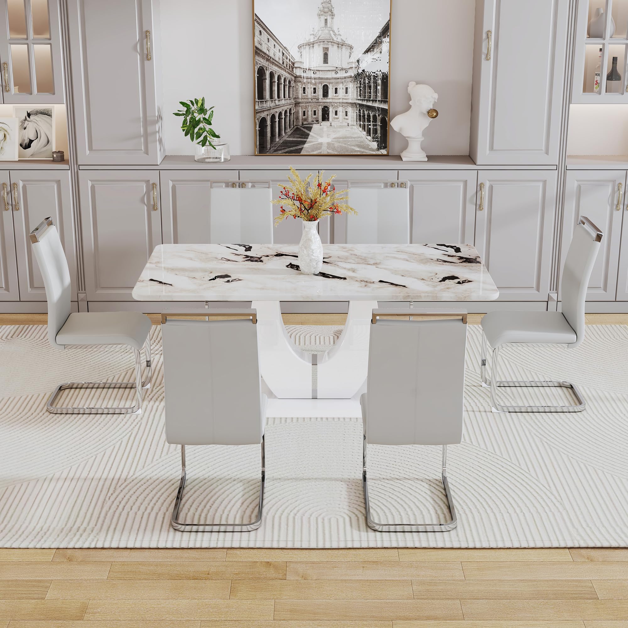 Modern 6-Piece Dining Table Set with 63