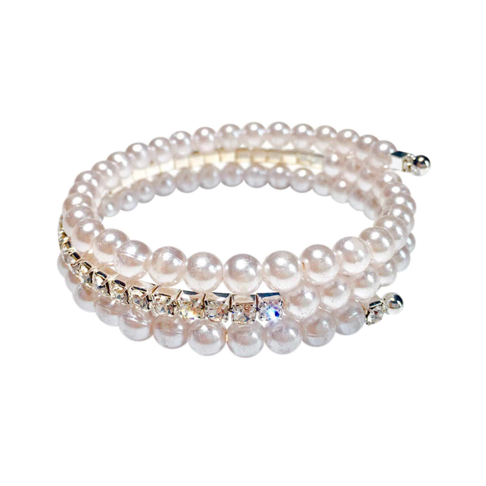 3-Layer Rhinestone Pearl Spiral Bracelet for Women - Elegant Jewelry for Parties & Gifts