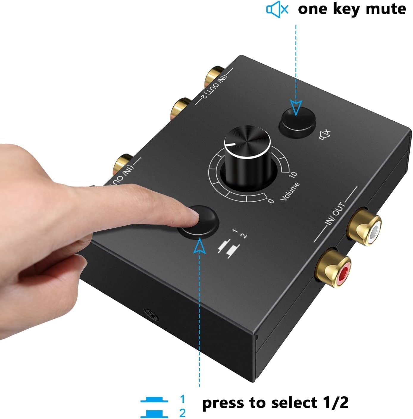 UNSTINCER Audio Switch RCA L/R Jack 1(2)-Input-2(1)-Output, Analog Stereo Aux Selector, Metal Case for HiFi Amplifiers, Phono, PC, Headphones, Speakers, Home Theater, Gaming Setup