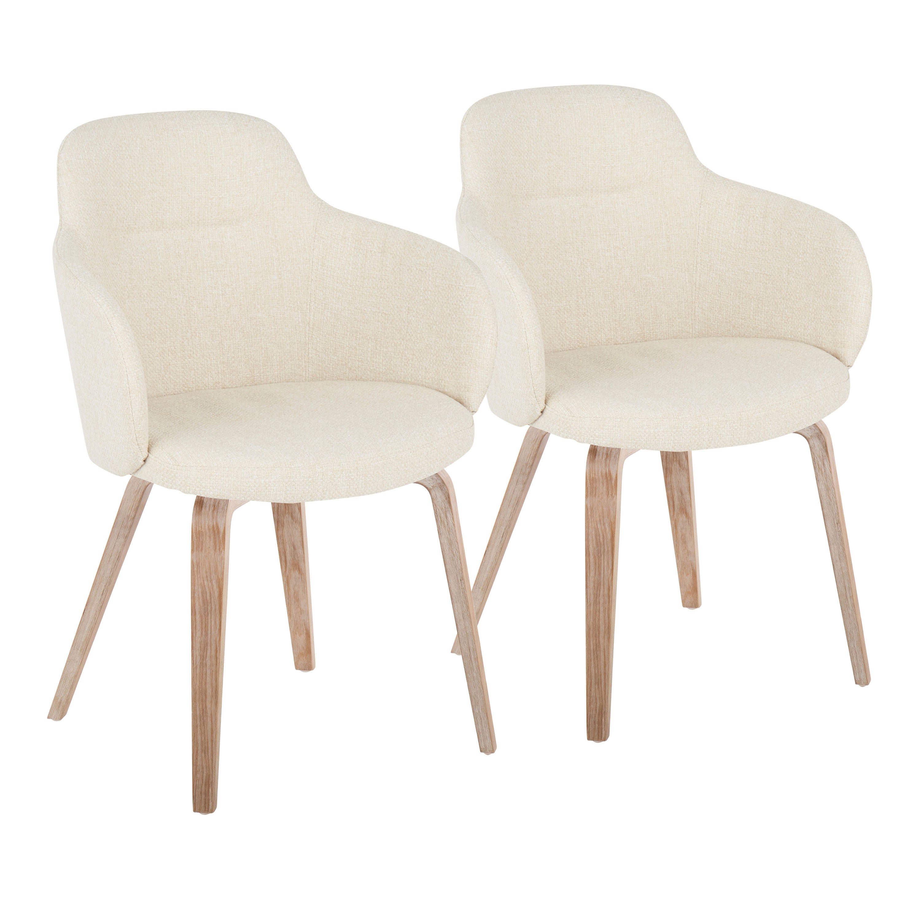 LumiSource Whitewashed Wood & Cream Noise Fabric Contemporary Dining Chairs - Set of 2 Accent Chairs for Modern Kitchen, Dining Room or Office
