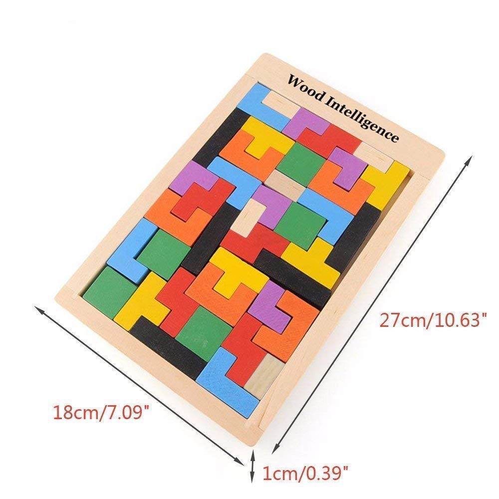 Wooden Russian Blocks Puzzle Set for Kids & Adults - 40 PCS Brain Teaser Toy with Storage Bag, Educational Gift for Ages 3-8 | Family Game Night, Classroom Learning & Travel Activity