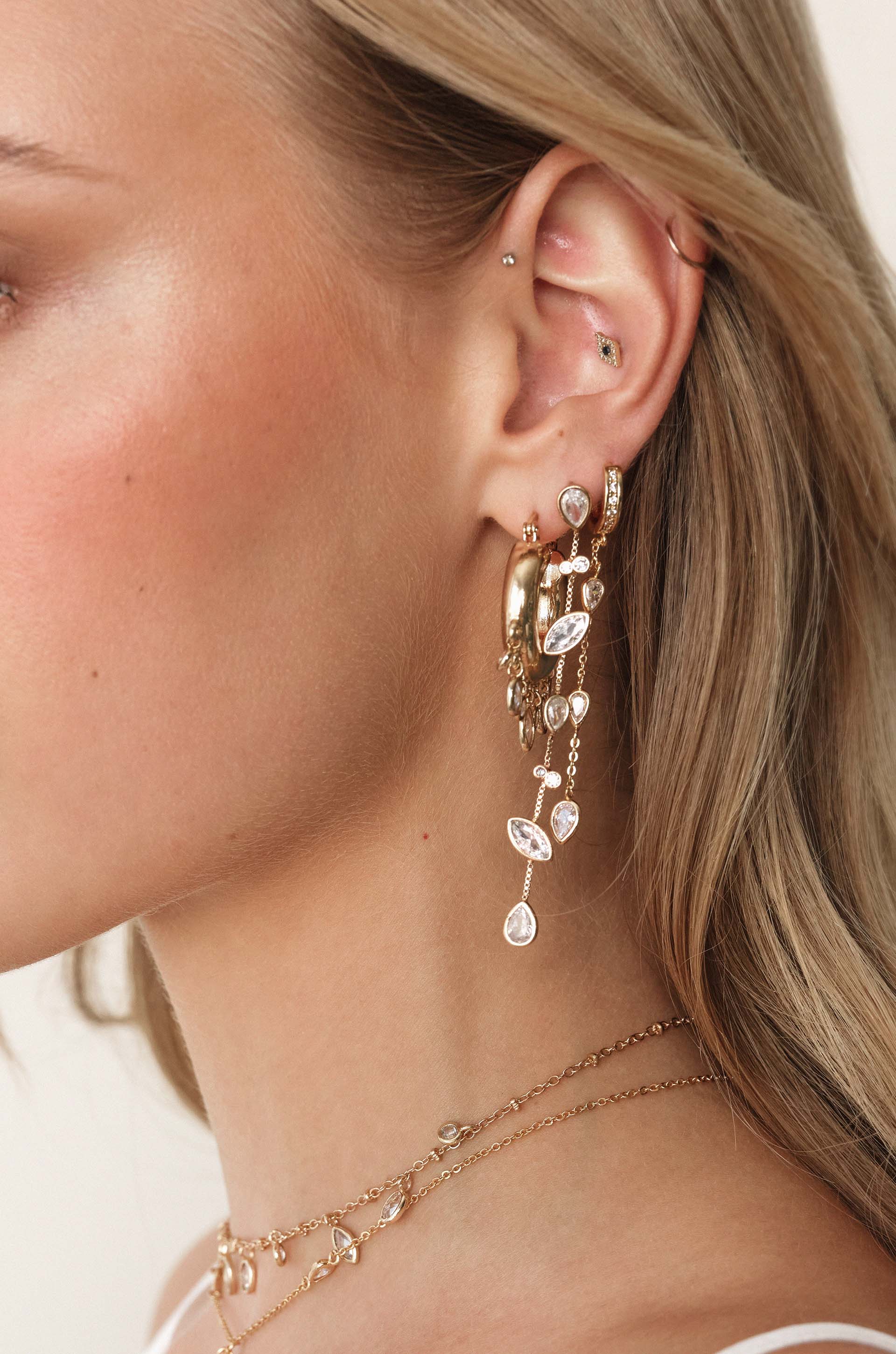 Bezel Crystal Huggie Hoop Dangle Earrings for Women - Elegant Gold Plated Small Hoop Earrings with Sparkling Stones - Perfect for Parties, Weddings & Everyday Wear
