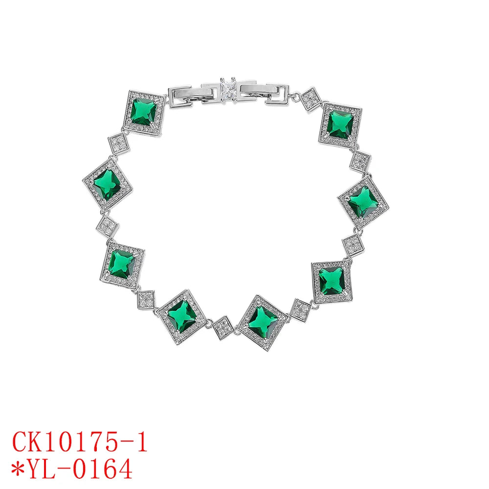 Elegant Silver Plated Cubic Zirconia Bracelet for Women - Red, Blue, Green Gemstone Chain | Perfect for Parties, Weddings & Special Occasions