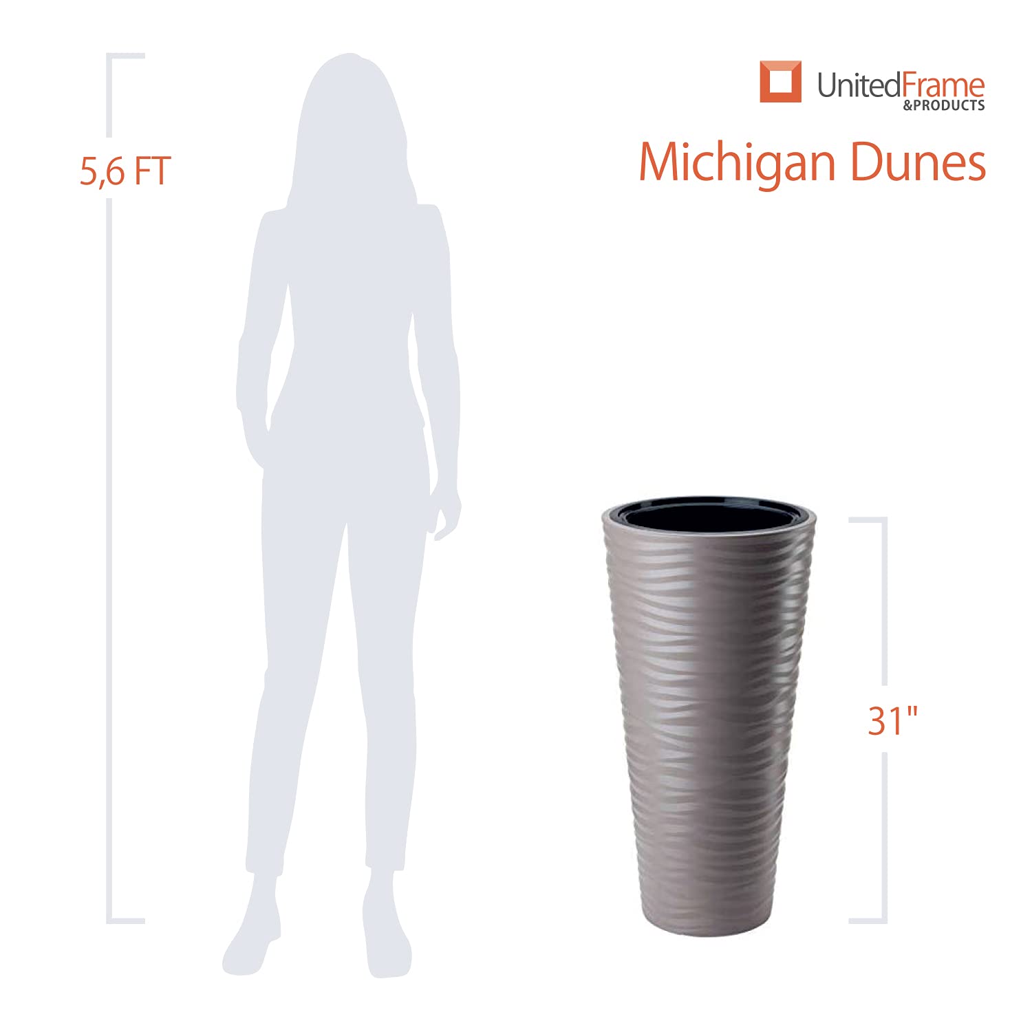Tall Modern Round Flower Pot with Insert - Set of 2 (31 Inch, Brown) for Indoor/Outdoor Plants - Perfect for Home Decor, Garden, Patio & Office