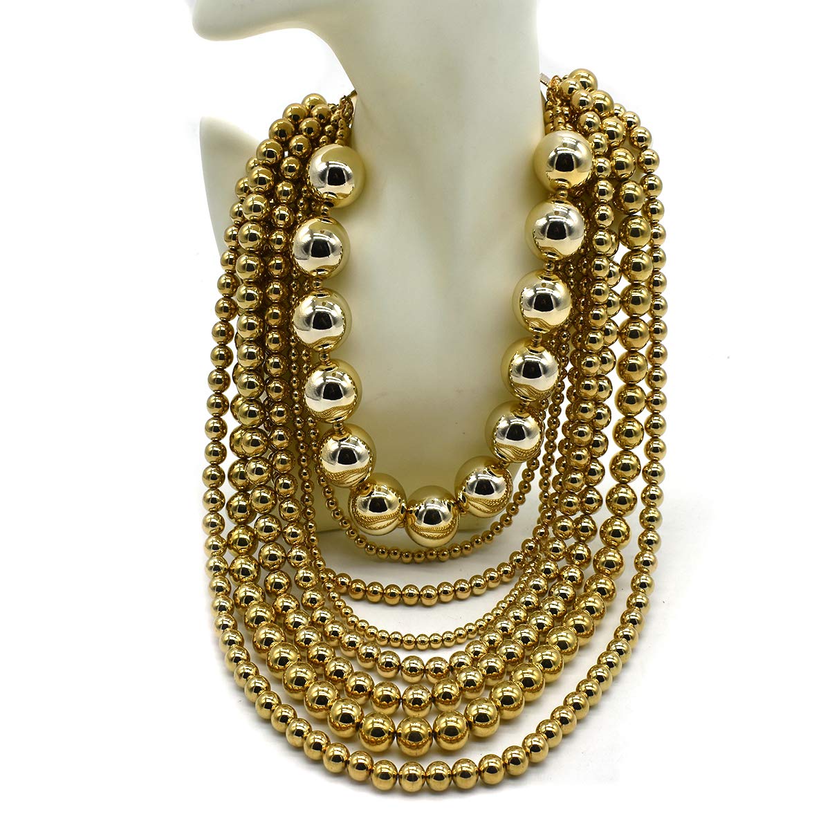 Elegant Multi-Strand Pearl Bib Necklace for Women - Chunky Beaded Statement Jewelry Set with Earrings (Gold) | Perfect for Weddings, Parties & Special Occasions
