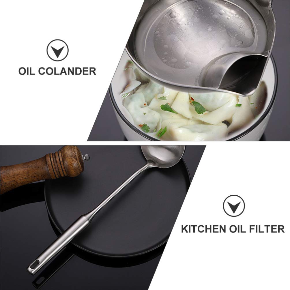 Premium Stainless Steel Oil Separator Spoon - Anti-Scalding Plastic Handle Soup Skimmer Ladle for Kitchen - Perfect for Removing Fat from Broth, Stew, and Soup - Ideal for Home Cooking & Restaurant Use