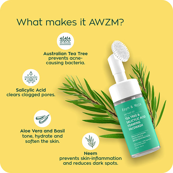 ZM Zayn & Myza Tea Tree & Salicylic Acid Foaming Face Wash 100ml - Acne Treatment & Oil Control for Clear Skin - Perfect for Daily Skincare Routine
