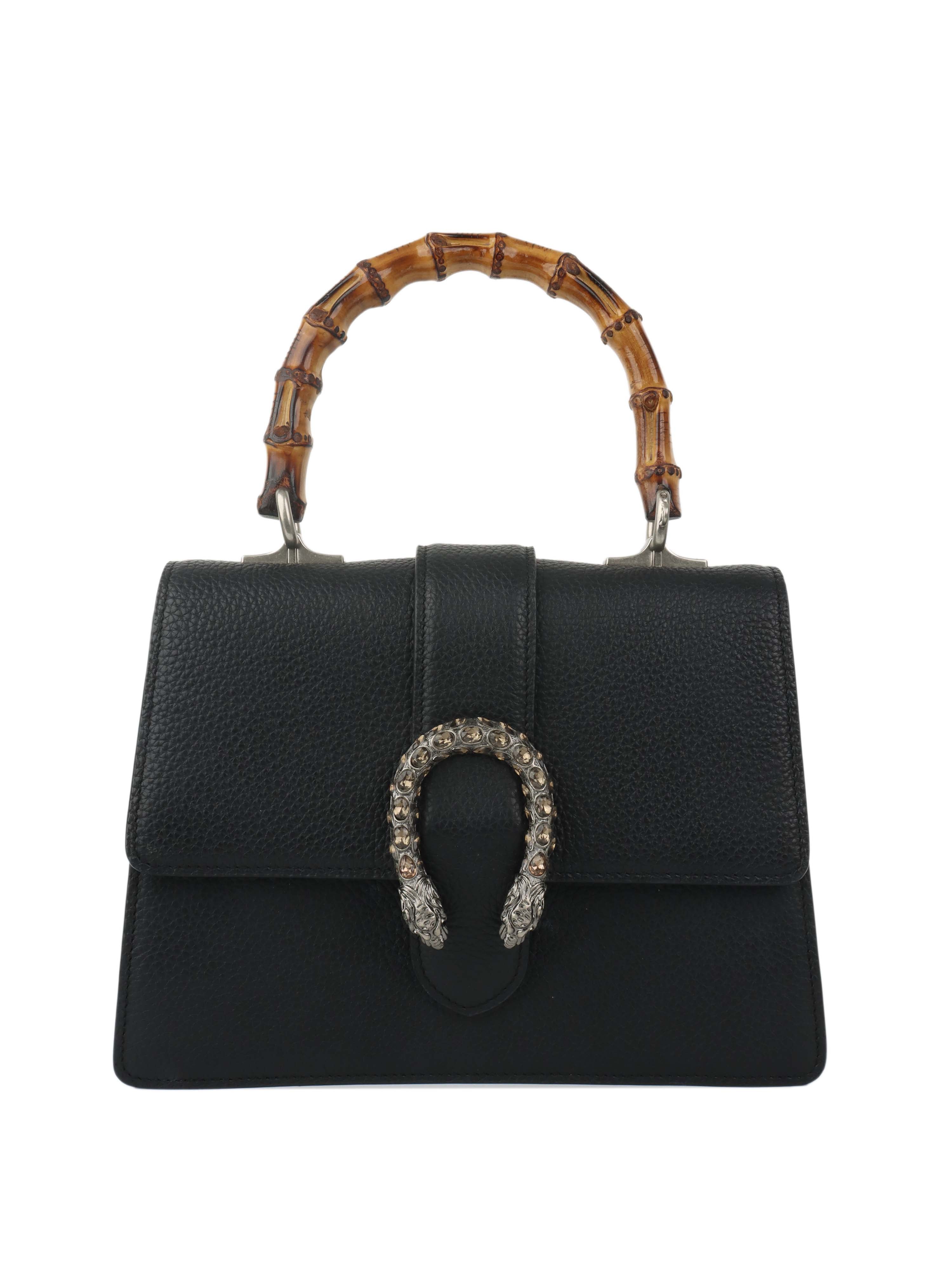 Gucci Dionysus Black Leather Shoulder Bag with Bamboo Handle - Luxury Crossbody Purse for Women, Perfect for Parties & Evening Events