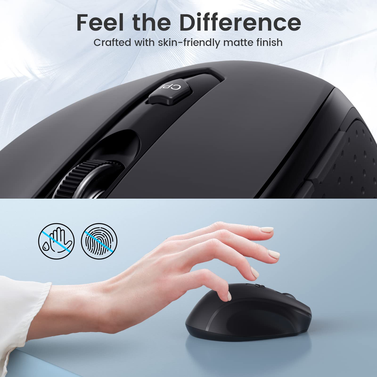 Ergonomic Wireless Mouse 2.4G with USB Receiver, 5 Adjustable DPI up to 2400, Compatible with Laptop, Chromebook, Notebook, MacBook, PC - Perfect for Office, Home, and Travel Use