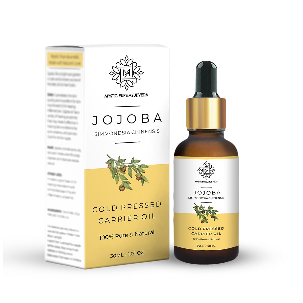 100% Pure Cold Pressed Jojoba Oil for Skin & Hair Care - Natural Vitamin E & Antioxidant Rich Face Moisturizer, Makeup Remover | 30ml Bottle | Perfect for Daily Skincare Routine, Hair Treatment & Organic Beauty Regimen