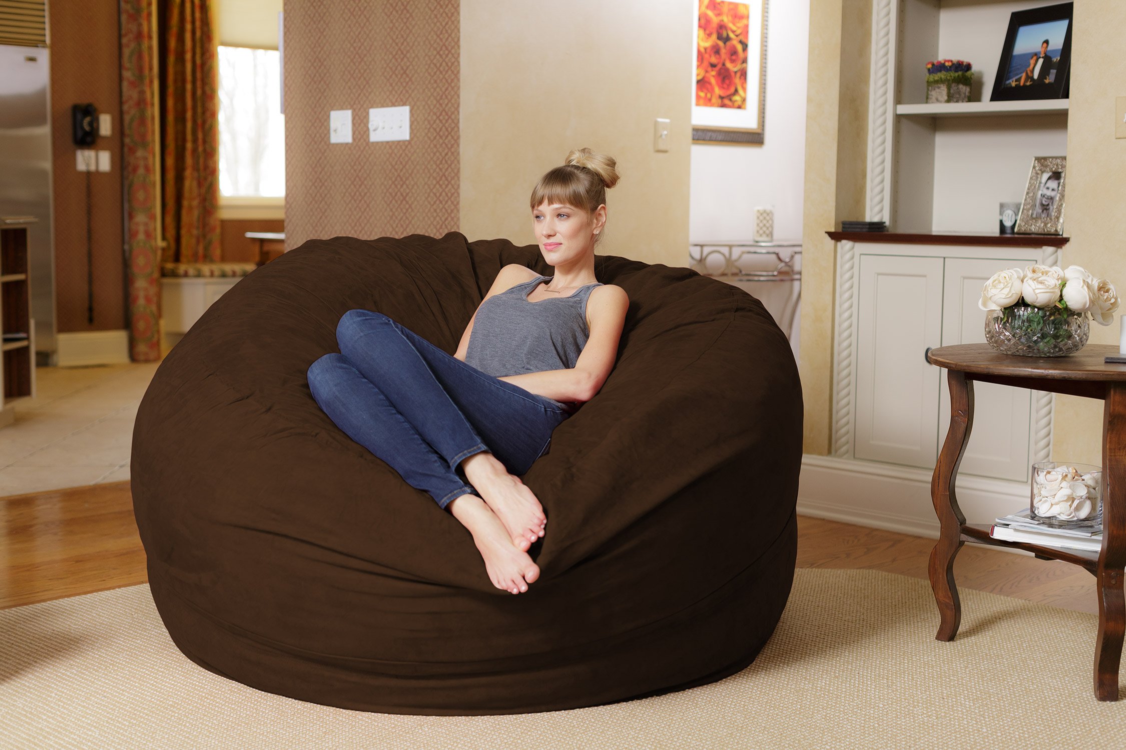 Chill Sack 6' Giant Memory Foam Bean Bag Chair - Oversized Sofa with Soft Microfiber Cover in Chocolate Brown | Perfect for Living Room, Game Room & Dorm Relaxation
