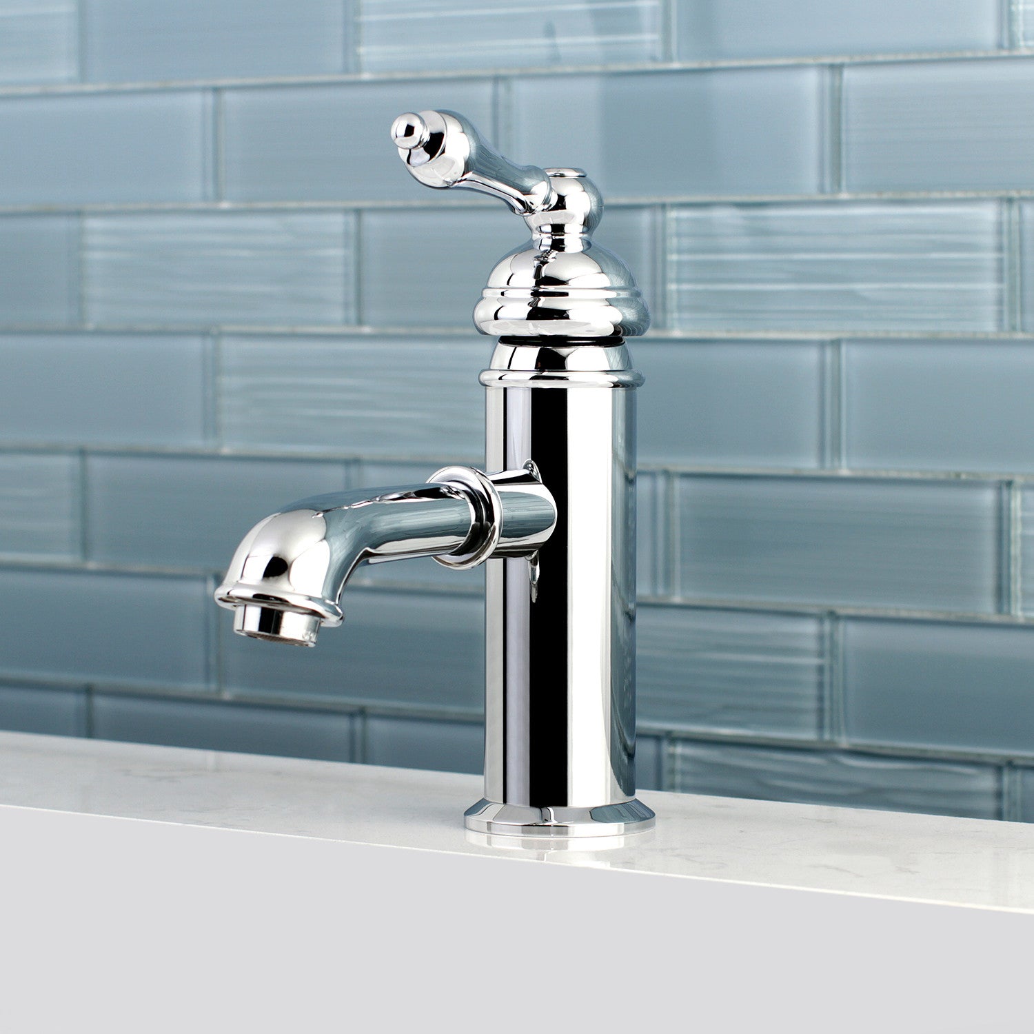 American Classic KS7411ACL Single Handle Bathroom Faucet with Deck Plate & Brass Pop-Up Drain - Polished Chrome Finish for Sink Vanity & Powder Room Installation
