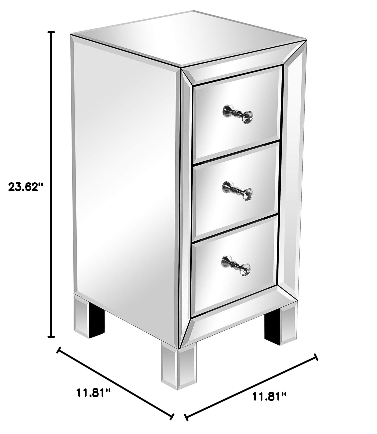 Mirrored 3-Drawer Nightstand Accent Chest Cabinet Bedside Table - Silver Finish Modern Bedroom Furniture for Small Spaces | Perfect for Bedroom, Guest Room, Apartment & Dorm Decor