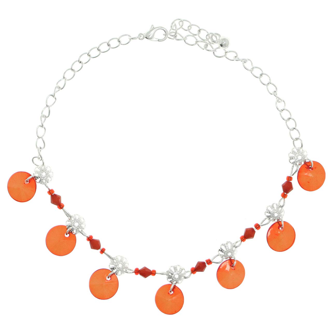 Mi Amore Silver-Tone Ankle Bracelet with Red Faceted Accents AN1347A-RED | Elegant Women's Foot Jewelry for Summer, Beach & Special Occasions