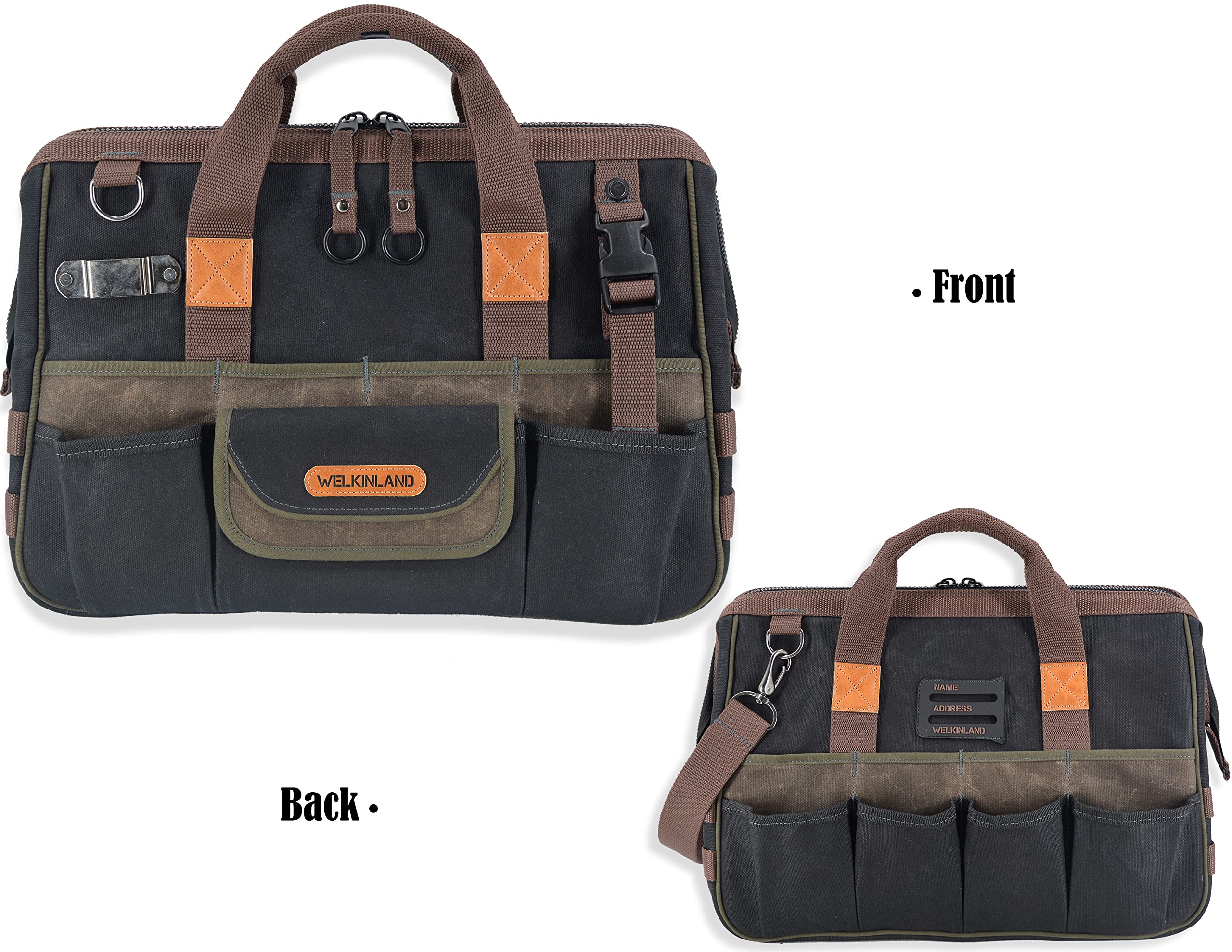 WELKINLAND 32-Pocket Heavy Duty Waxed Canvas Tool Bag - Electrician & HVAC Tools Organizer with 16