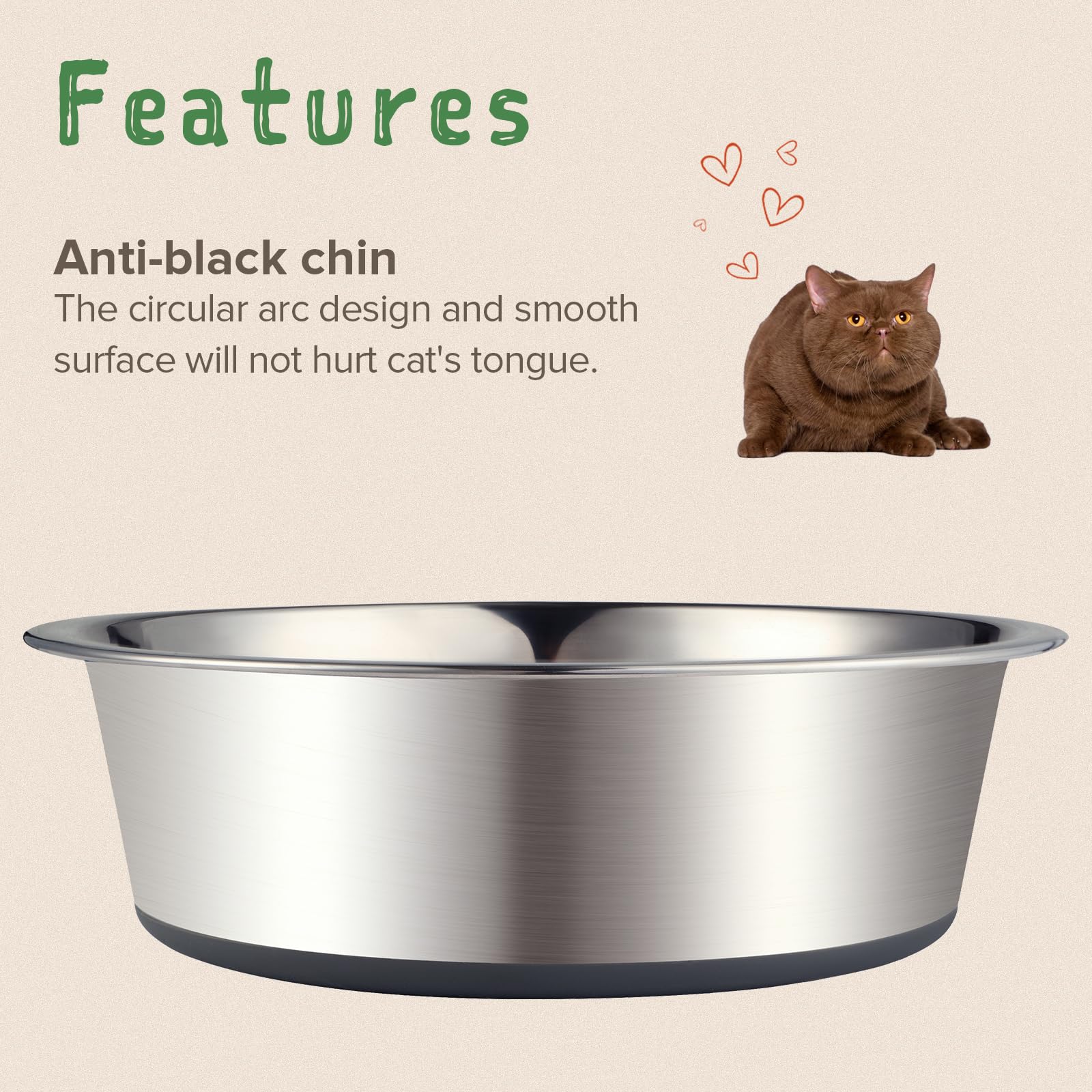 Premium Stainless Steel Cat Bowls 2-Pack - Non-Slip Rubber Base, Dishwasher Safe, Easy Clean 2-Cup Pet Food & Water Dishes - Perfect for Kittens & Adult Cats at Home or Travel
