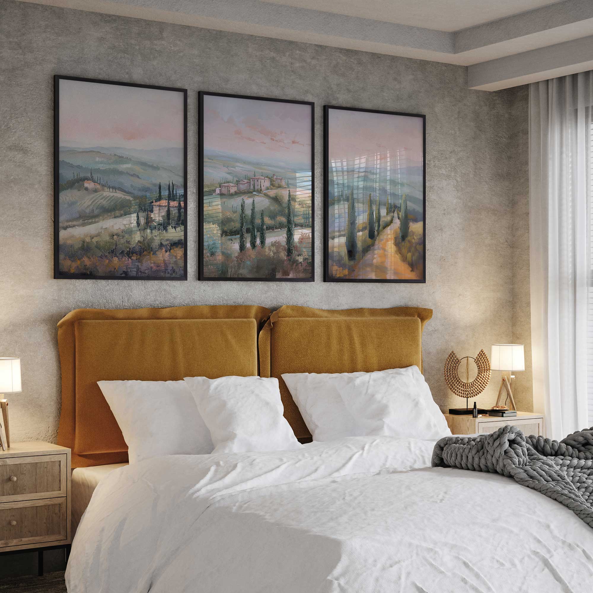 Tuscany Sunset Landscape Art Prints - Set of 3 High-Quality Archival Matte Paper Wall Decor for Living Room, Bedroom & Office