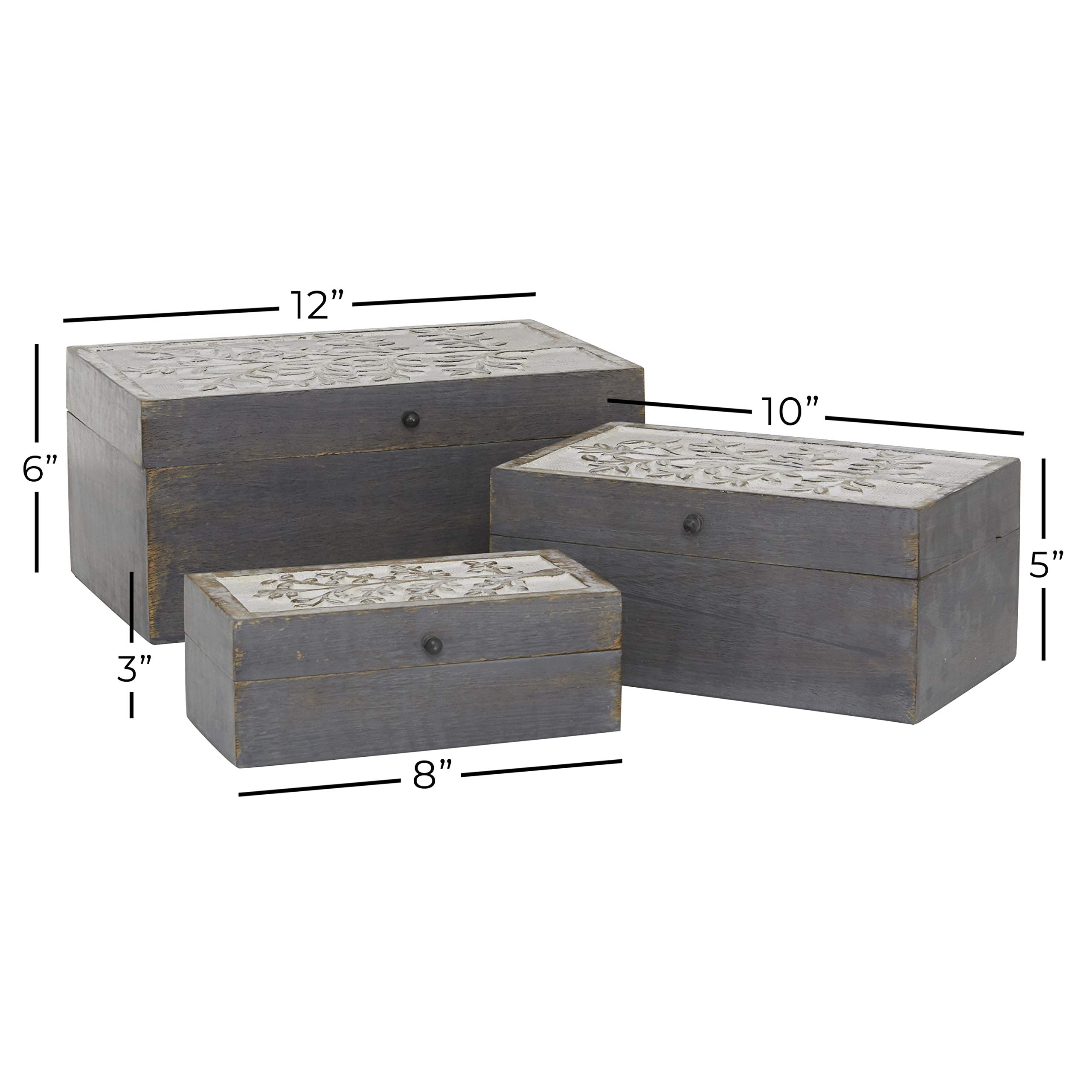 Deco 79 Wooden Floral Decorative Storage Box Set of 3 - 8