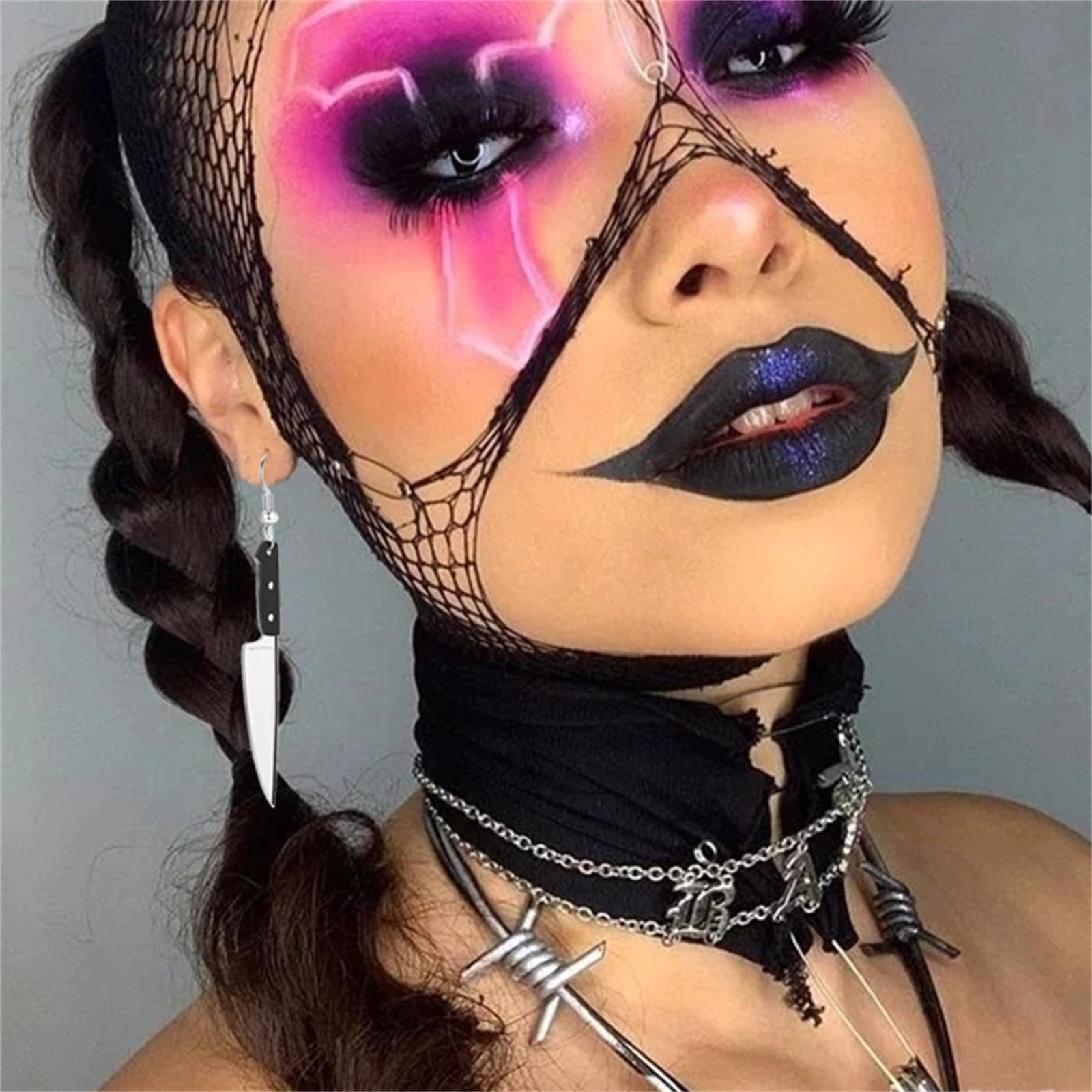 Gothic Horror Skeleton Knife Earrings for Women - Punk Acrylic Dagger Drop Dangle Earrings - Scary Halloween Jewelry (Long Knife) - Perfect for Halloween Parties, Cosplay & Gothic Fashion Accessories