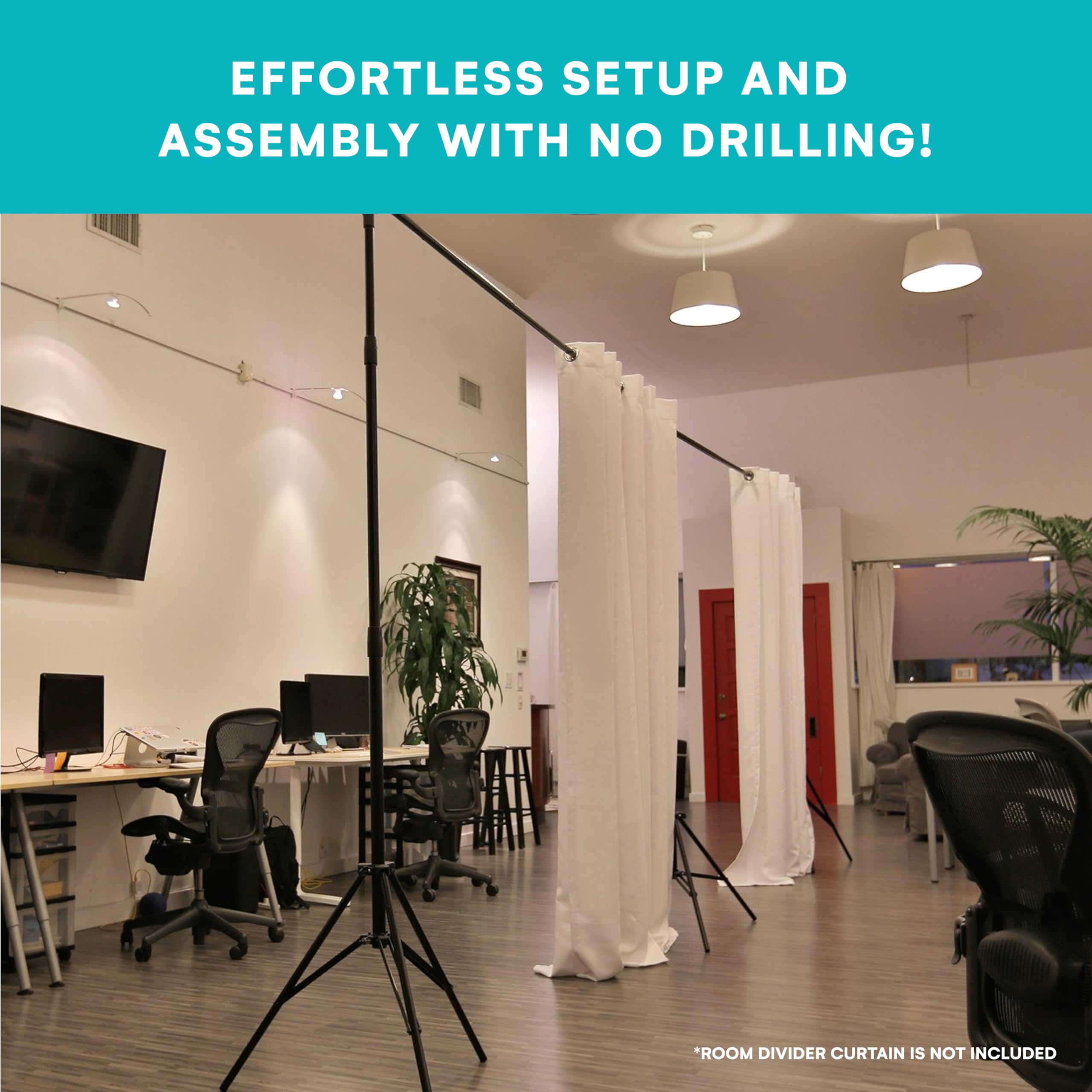 Freestanding Adjustable Room Divider Stand - 25ft to 37.5ft Wide, No Drill Installation | Portable Curtain Divider for Room Separation & Privacy | Perfect for Home Offices, Studios, and Event Spaces