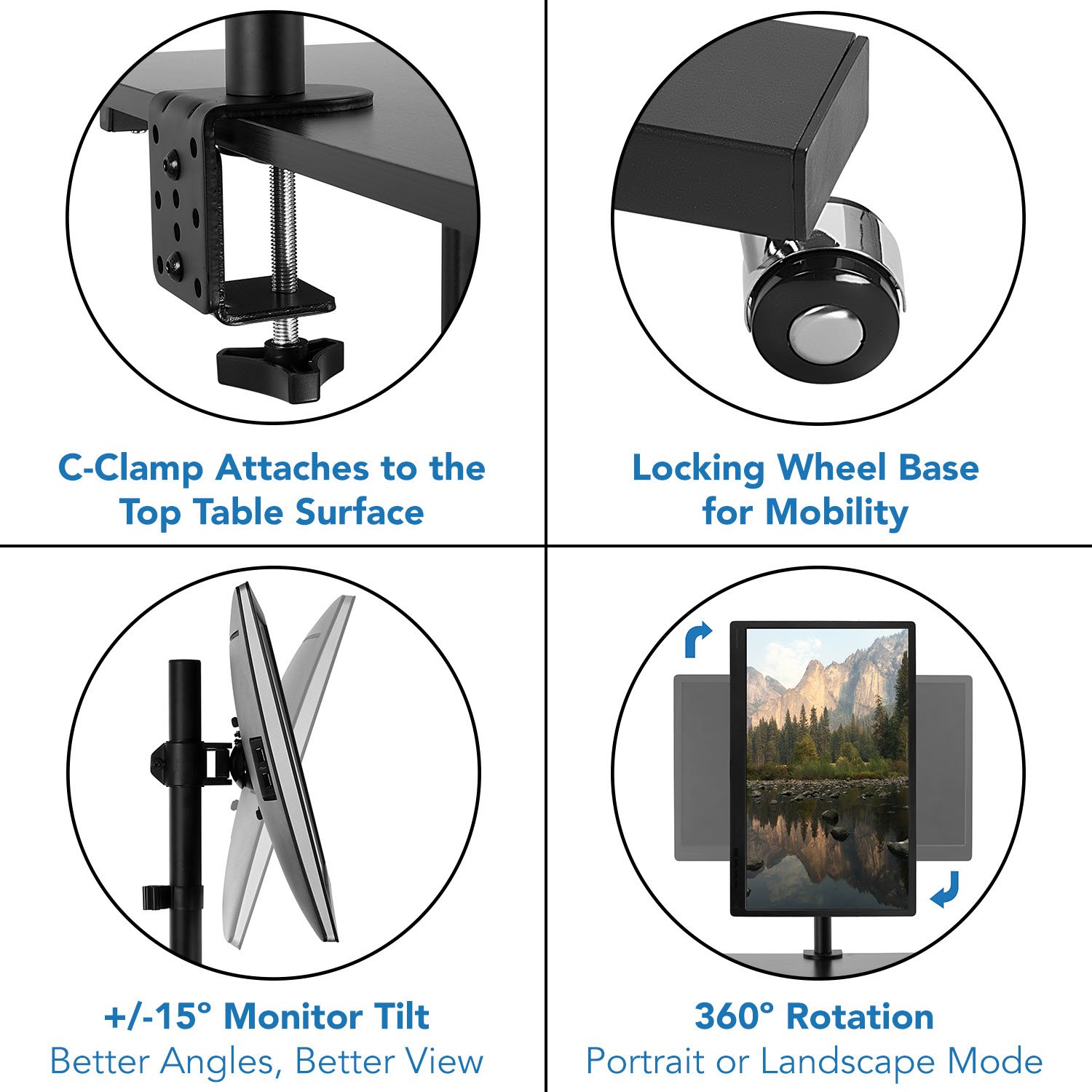 Mount-It MI-7942B Adjustable Mobile Standing Desk - Rolling Workstation with Monitor Arm for Home & Office - Ergonomic Height-Adjustable Computer Cart (Black) | Perfect for Remote Work, Presentations & Small Spaces