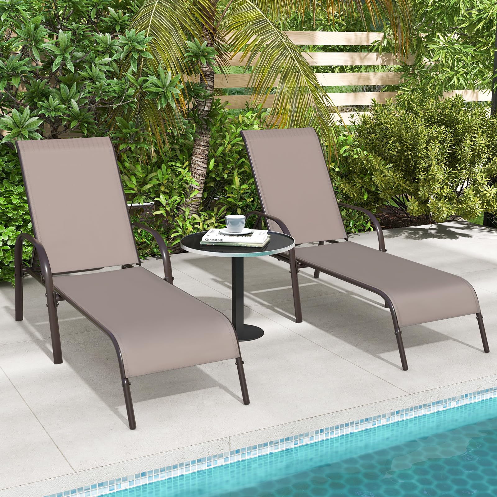 Giantex Adjustable Patio Lounge Chair - 5-Position Reclining Outdoor Chaise Lounge with Sturdy Steel Frame - Perfect for Sunbathing, Beach, Poolside, Backyard & Balcony Relaxation - Weather-Resistant Brown Outdoor Furniture