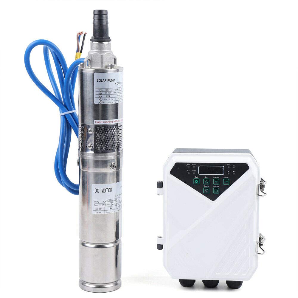 48V Solar DC Water Pump Kit - 304 Stainless Steel Deep Well Submersible Pump with MPPT Controller - 500W, 1700L/H Flow Rate, Max Head 109m - Ideal for Off-Grid Irrigation, Farm Water Supply, and Remote Area Water Systems