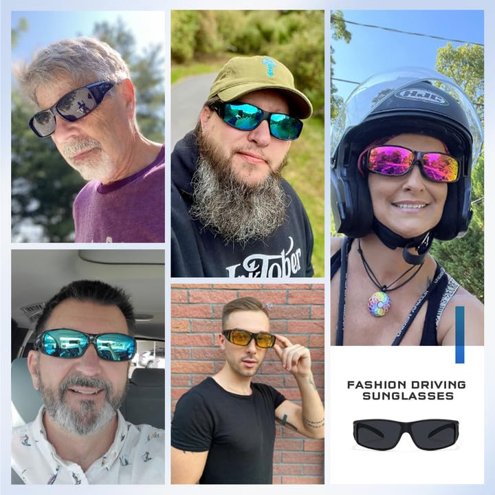 Night Vision Driving Glasses - Polarized Fit Over Sunglasses for Men - Safe Night Driving
