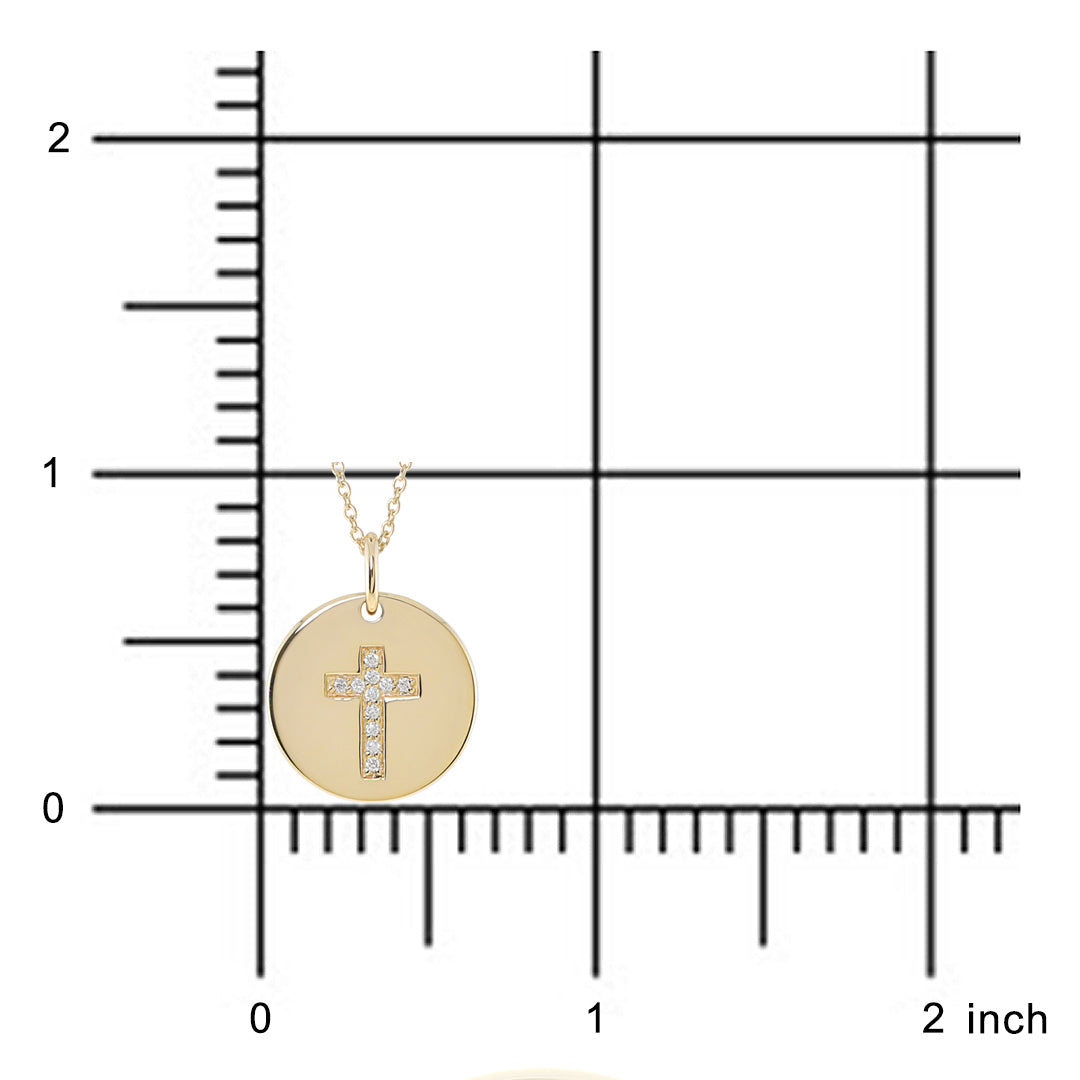 Diamond Cross Round Pendant Necklace for Women - 14K Gold Plated Religious Jewelry Gift for Christmas, Baptism & Everyday Wear