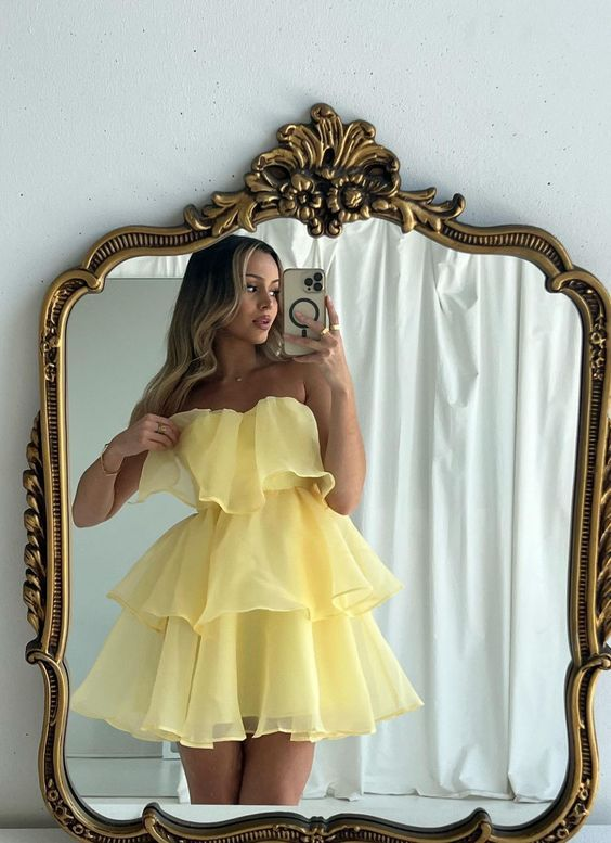 Elegant Yellow A-Line Mini Prom Dress for Homecoming & Parties - J5718 | Perfect for Dances, Formals & Special Occasions