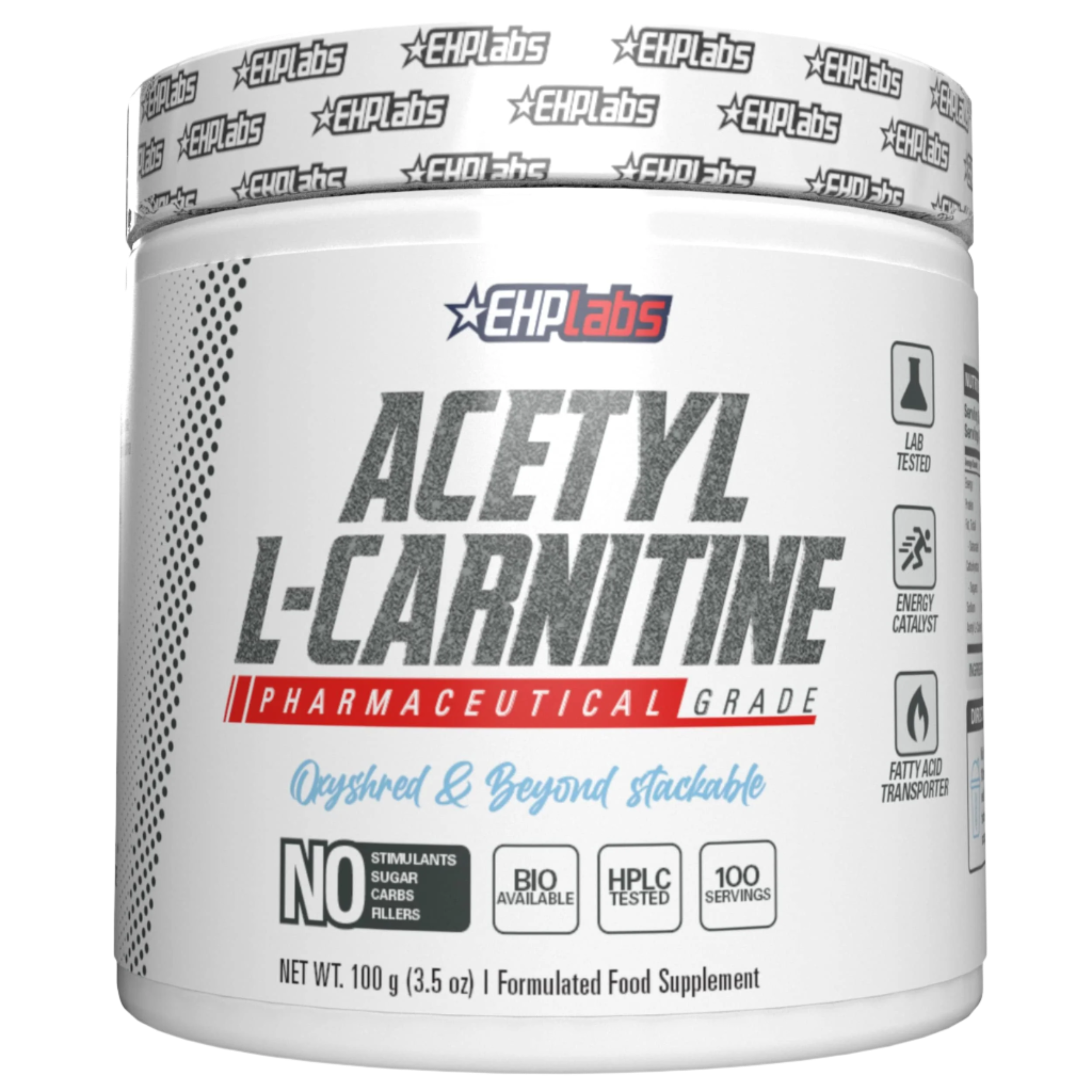 EHP Labs Acetyl L-Carnitine Powder 100g - Premium ALCAR Supplement for Weight Loss, Brain Function & Energy Boost - Perfect for Keto Diet & Fitness Enthusiasts
