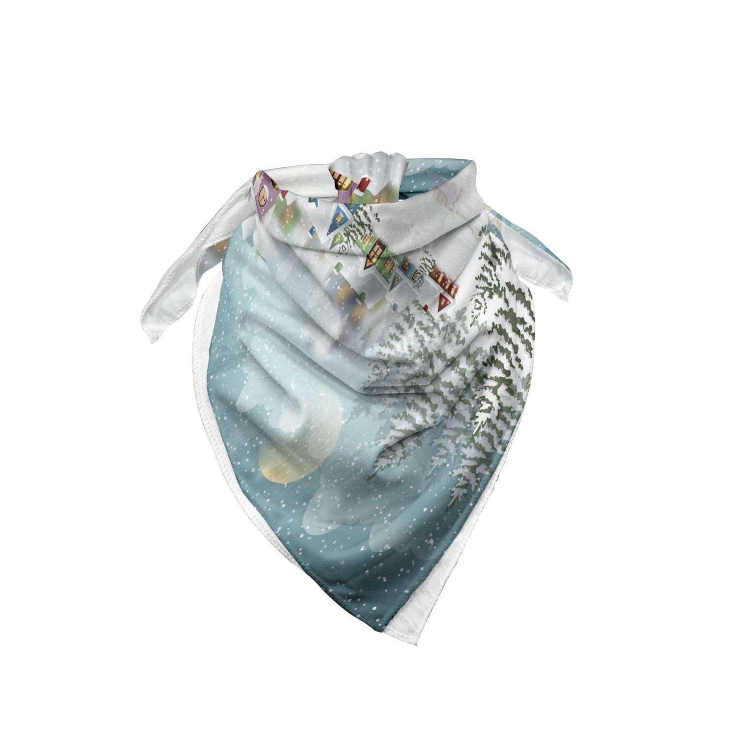 Ambesonne Christmas Bandana - Snow Town Winter Holiday Scarf for Men & Women - Unisex Head & Neck Wrap for Christmas Parties, Outdoor Activities & Festive Gifts