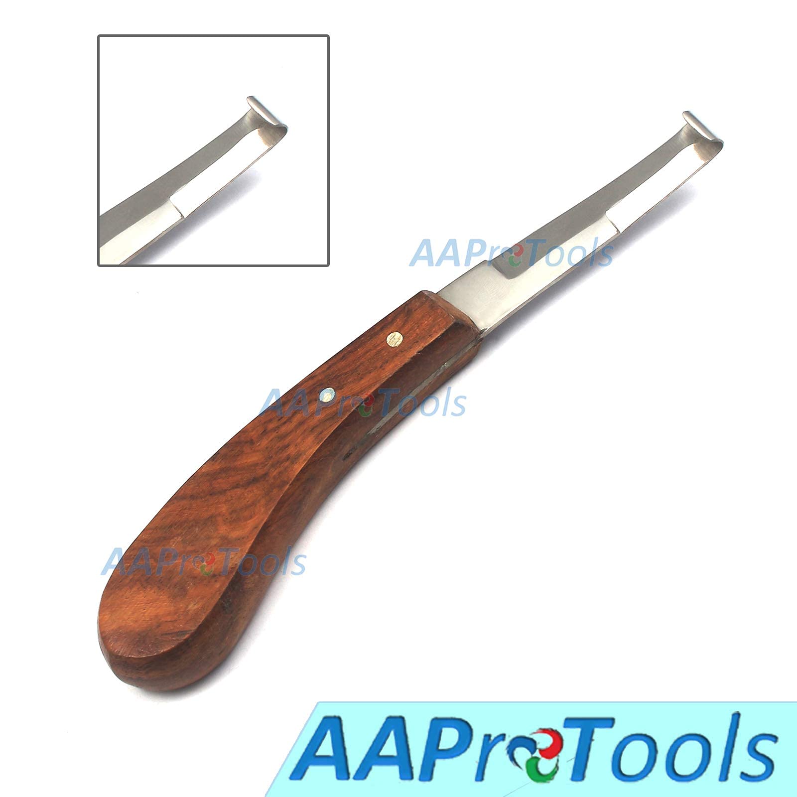Professional Farrier Hoof Knife - Double Edge Narrow Blade, Right Hand, Stainless Steel with Polished Wooden Handle for Horse Hoof Trimming & Care | Ideal for Equine Grooming, Blacksmithing & Veterinary Use