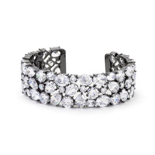 Elegant Black Tone Cubic Zirconia Bejeweled Cuff Bracelet - Perfect for Evening Wear, Parties & Special Occasions