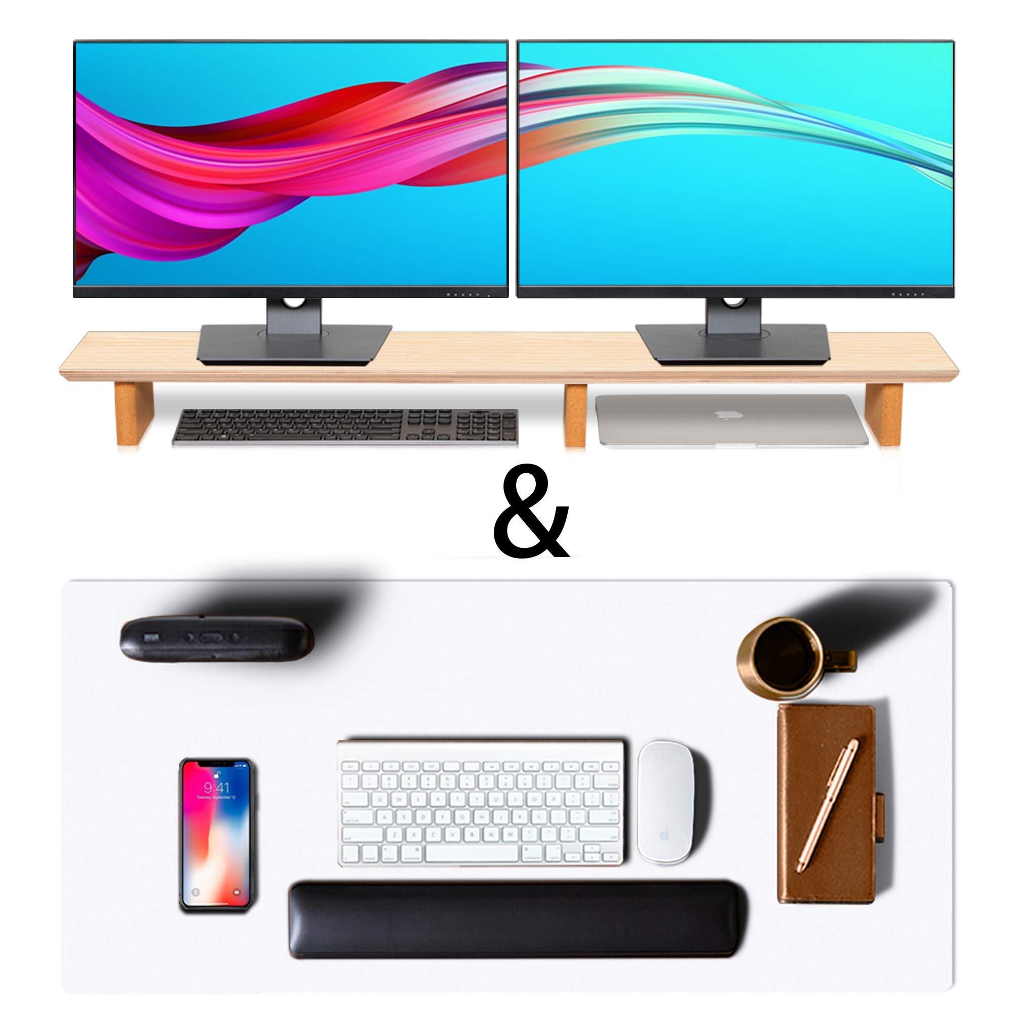 Premium Leather Desk Pad & Monitor Stand - Ergonomic Office Accessory for Laptop, Keyboard & Workspace Organization - Perfect for Home & Office Use