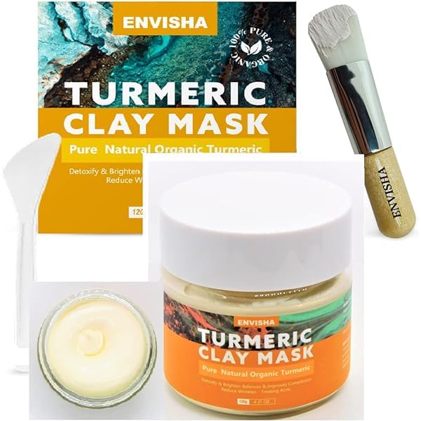 Organic Bentonite Clay & Turmeric Face Mask with Aloe Vera, Vitamins A, C & E - Brightening, Anti-Aging, Pore Minimizing & Blemish Treatment for Glowing Skin | Perfect for Daily Skincare & Spa Nights