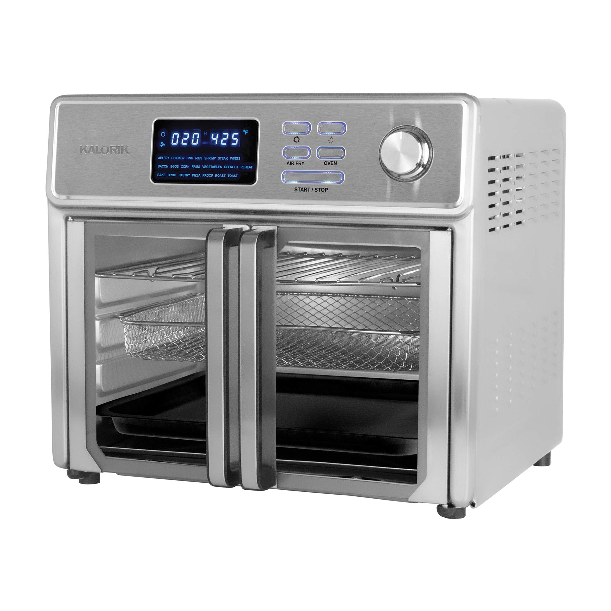 Kalorik 26 QT Digital Maxx Air Fryer Oven - 7-in-1 Multi-Function Countertop Convection Oven with Rotisserie, Dehydrator, Toaster & Slow Cooker | Includes Cookbook | 500°F Fast Heating | Extra Large Capacity Stainless Steel Appliance | Perfect for Family Cooking, Meal Prep & Healthy Air Fried Recipes (Model AFO 47269 SS)