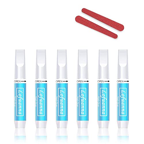 Lofuanna Professional Nail Glue for Acrylic & Press On Nails - Strong Long Lasting Adhesive for Fake Nails, Broken Nail Repair & Nail Tips - 0.07Oz/2ml (6 Pack) - Perfect for Salon, Home Manicures & Nail Art