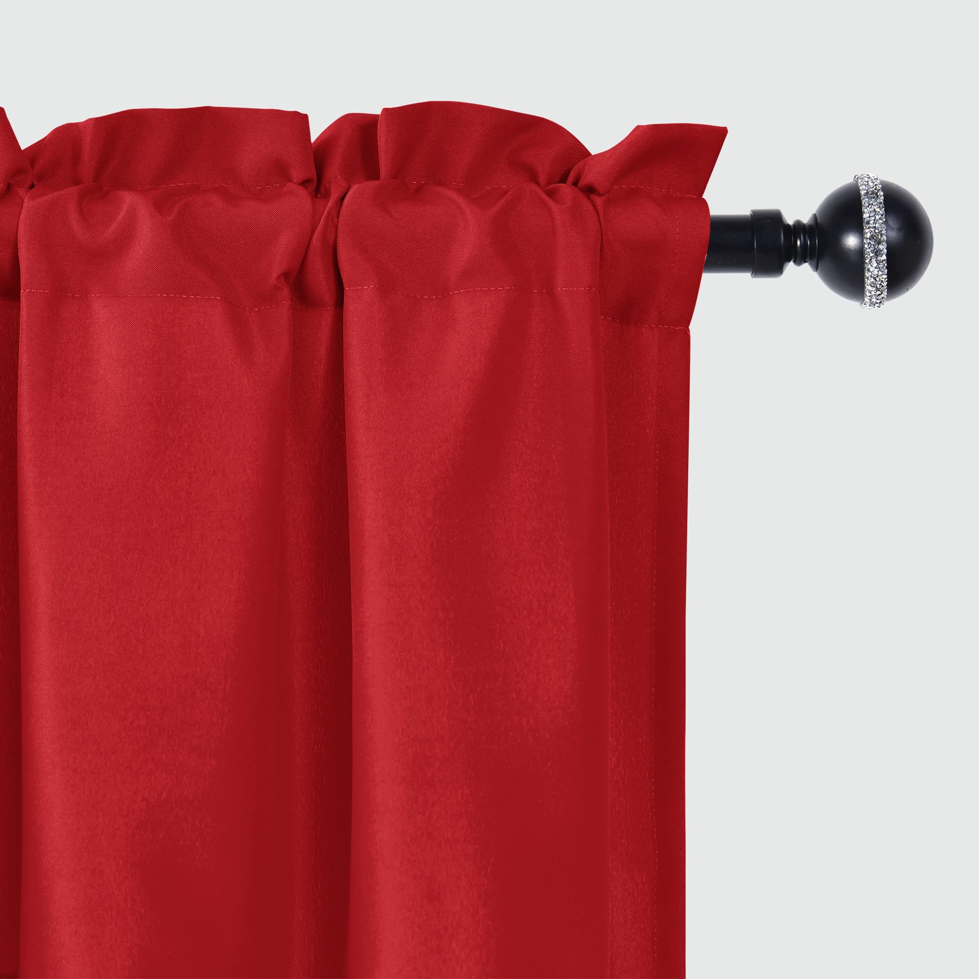 JIUZHEN Christmas Valance Curtains - 52 x 18 Inches, Red, Thermal Insulated Short Rod Pocket Window Panels for Kitchen, Living Room, Bathroom & Basement - Festive Holiday Home Decor for Windows