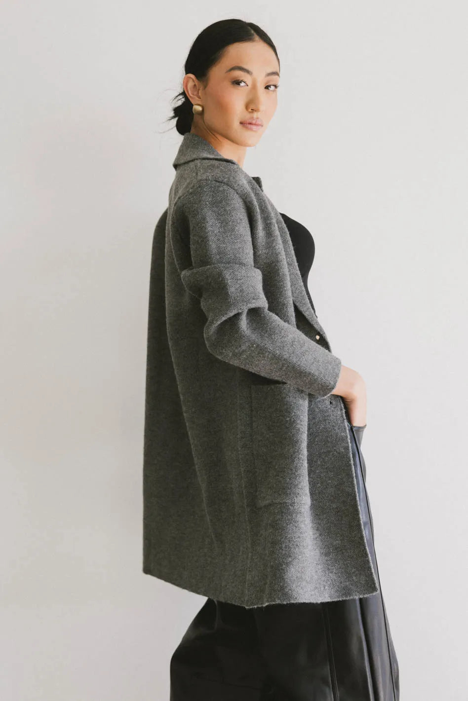 Micha Knitted Cardigan Women's Chunky Cable Knit Sweater Coat - Charcoal Gray | Cozy Winter Fall Layering Piece for Casual Outfits & Office Wear