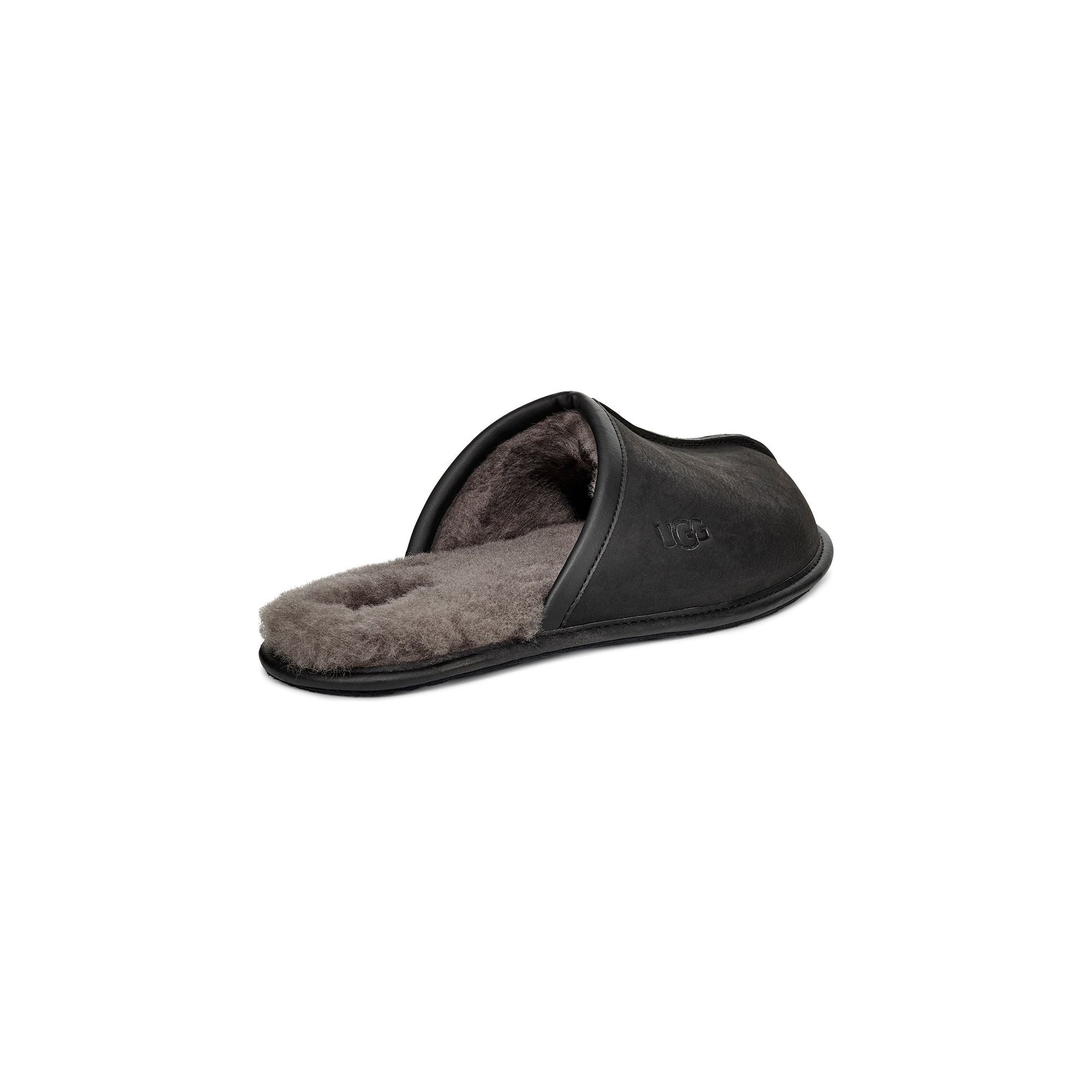 UGG Men's Scuff Leather Slipper - Black Comfortable House Shoes for Indoor & Outdoor Wear - Perfect for Home, Office & Relaxation