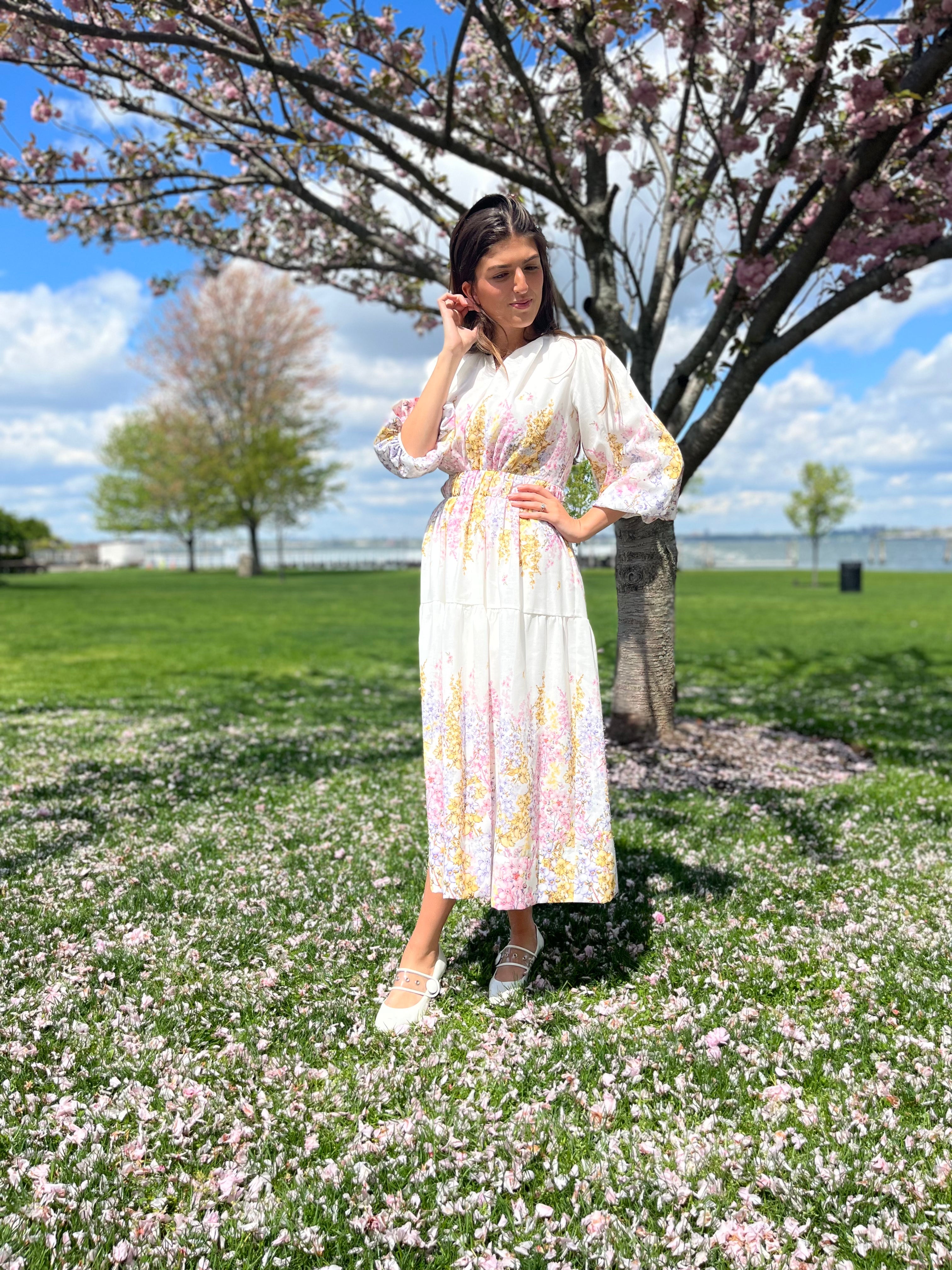 Floral Print Midi Dress for Women - Summer Boho Flowy Dress with Pockets - Perfect for Beach Vacation, Date Night & Outdoor Parties