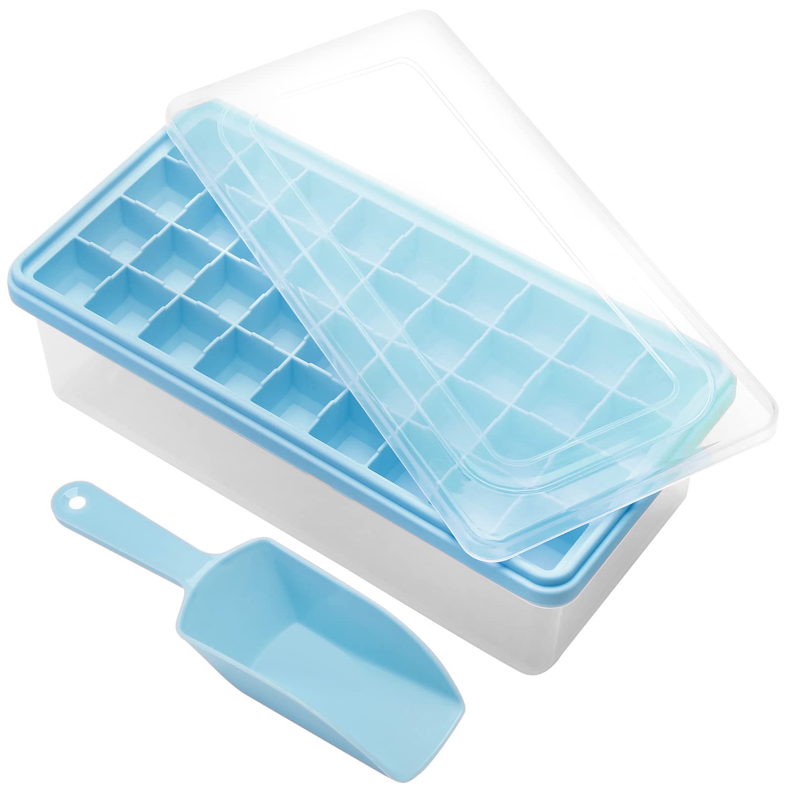 Premium Food-Grade Silicone Ice Cube Tray with Lid & Storage Bin - 36 Small Nugget Ice Molds for Freezer | Leak-Proof Cover & Container | Flexible Easy-Release Design | Perfect for Cocktails, Smoothies & Home Bars