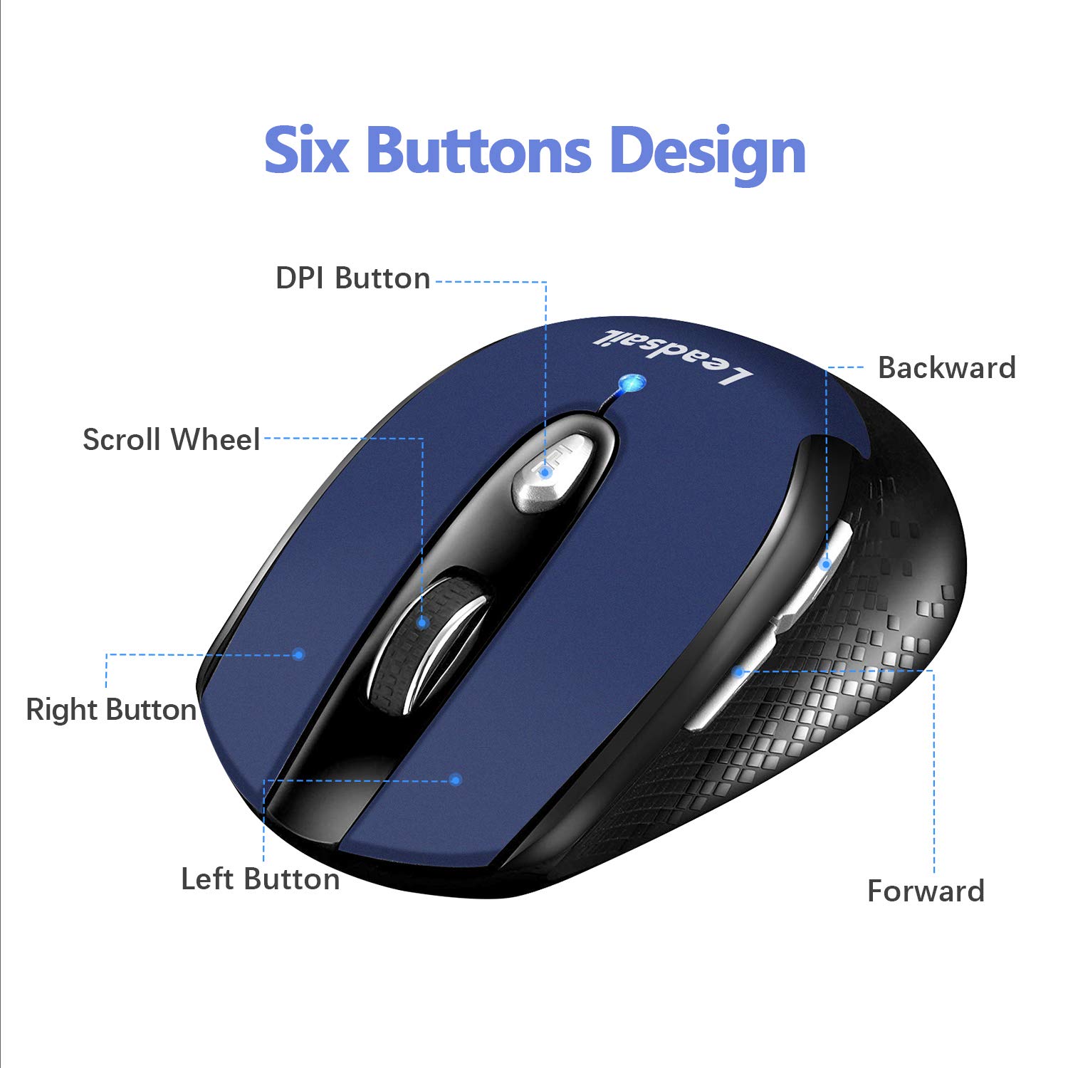 LeadsaiL Wireless Computer Mouse - 2.4G Slim Silent Cordless Mouse with 6 Buttons for Laptop, Desktop, MacBook | Ultra Quiet Optical USB Mouse for Office, Home, Gaming & Travel Use