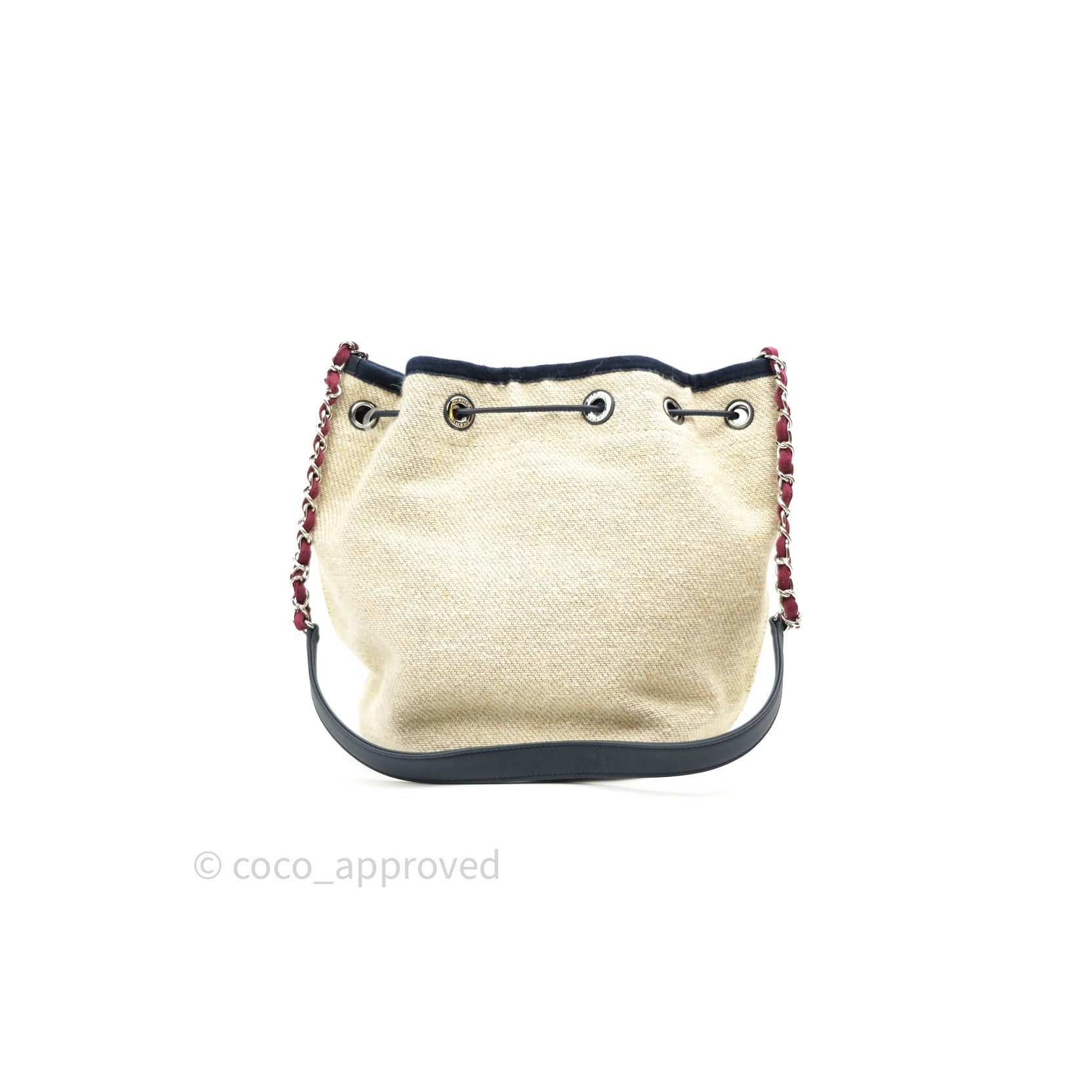Chanel Canvas Deauville Drawstring Bag in Beige & Red - Luxury Tote for Women, Perfect for Beach, Travel & Everyday Use