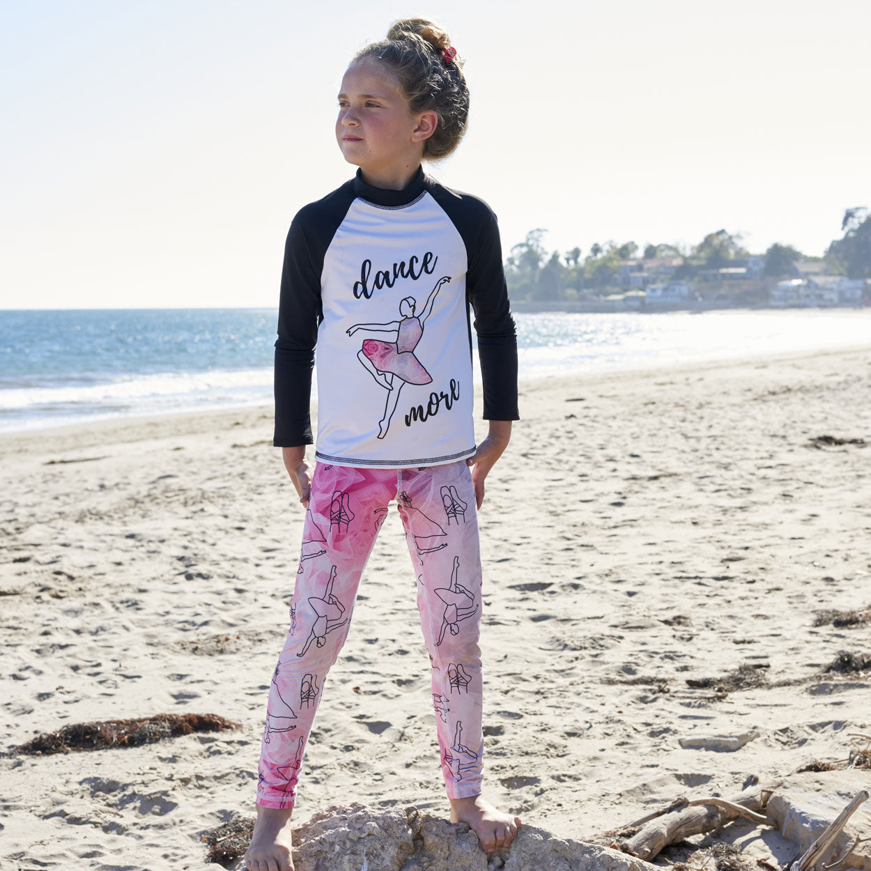 Ballerina Long Sleeve Rash Guard Top UPF 50+ Sun Protection Swim Shirt for Girls - Perfect for Swimming, Surfing & Beach Activities